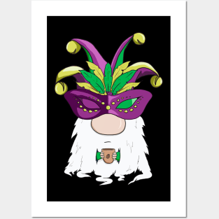 Funny Gnome in Mask Coffee Lover Carnival Party Mardi Gras Posters and Art